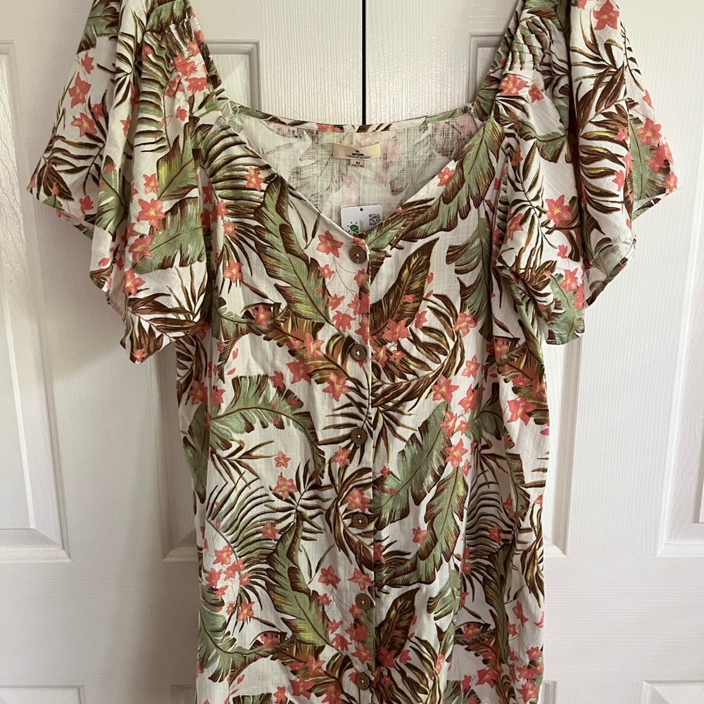 NWT Rip Curl Floral Mini Dress - Green and Orange Palm Print